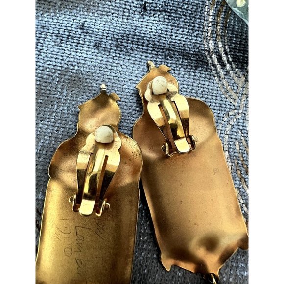 Vintage Tim Lambert Designer Gold Plated Russian Iconography Dangle Earrings/Cli - Picture 7 of 9